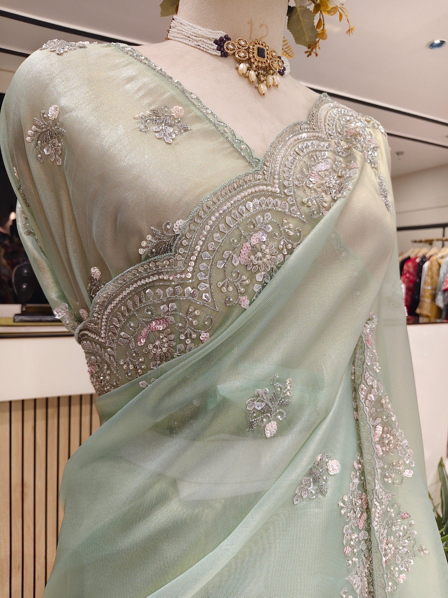 Sea Green Tissue Saree