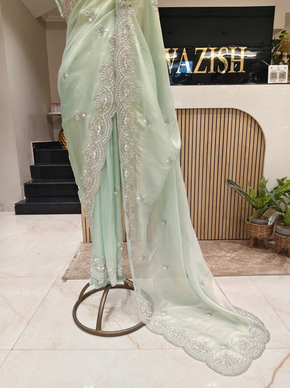 Sea Green Tissue Saree