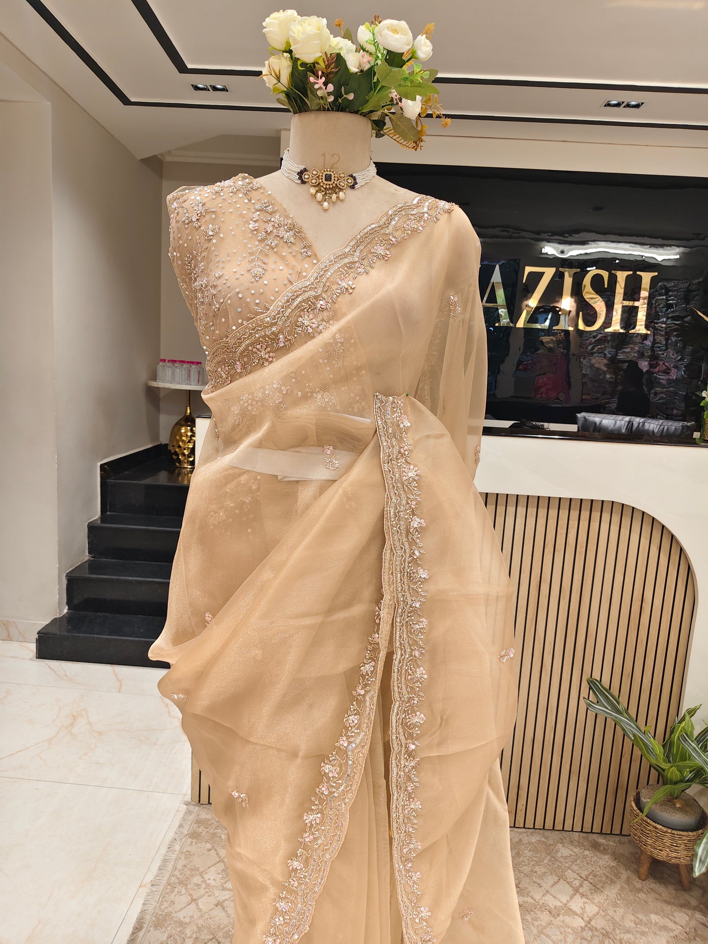 Golden Glass Tissue Saree