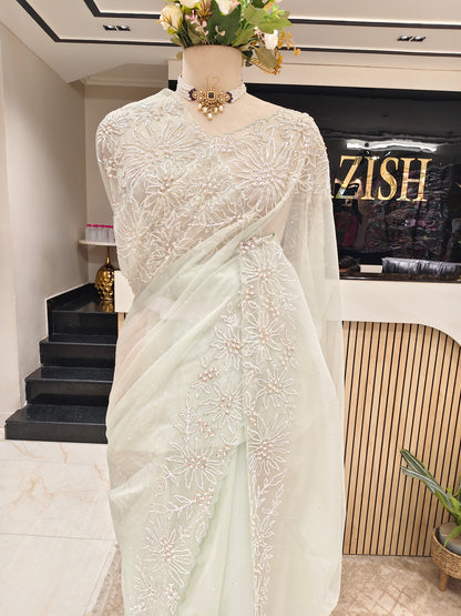 Sea Green Organza Saree
