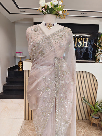 Grey Glass Tissue Saree
