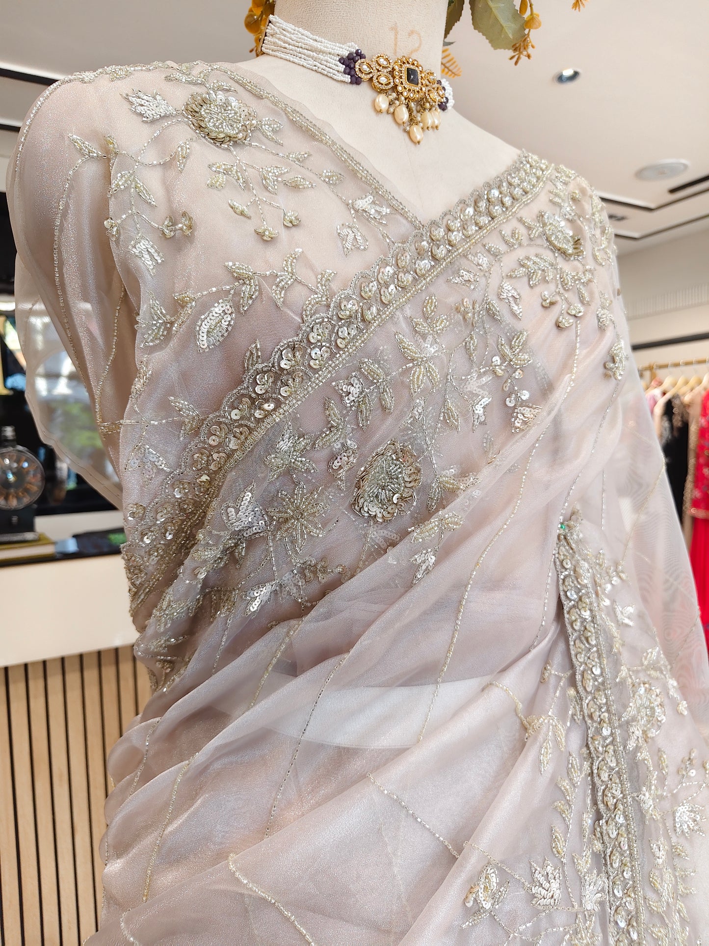 Grey Glass Tissue Saree