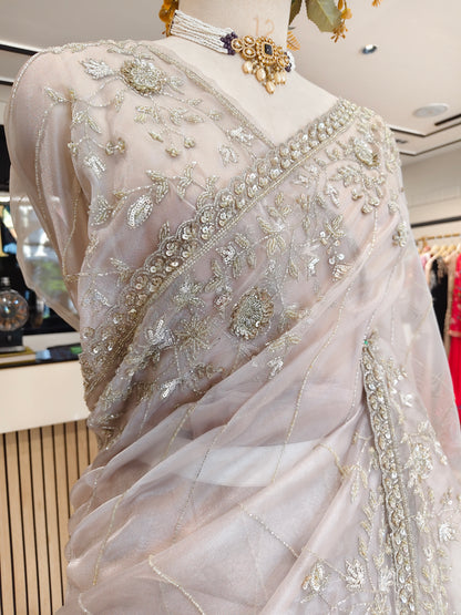 Grey Glass Tissue Saree