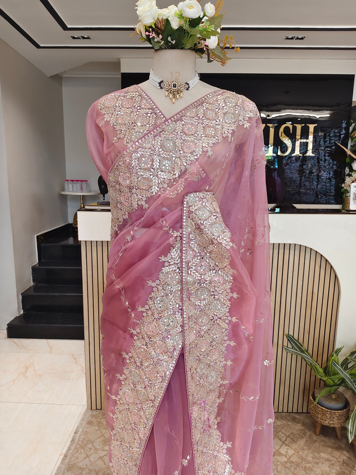 Lavender Glass Tissue Saree