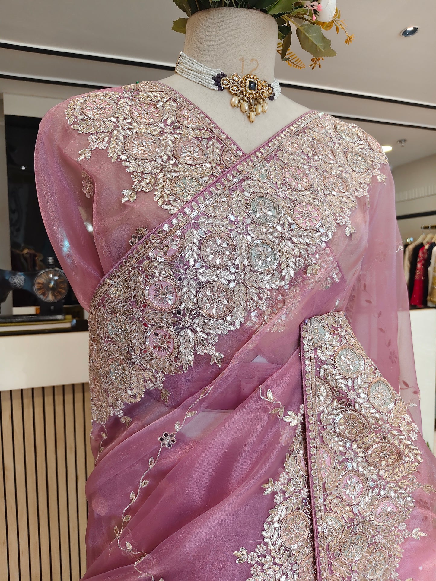 Lavender Glass Tissue Saree