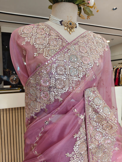 Lavender Glass Tissue Saree