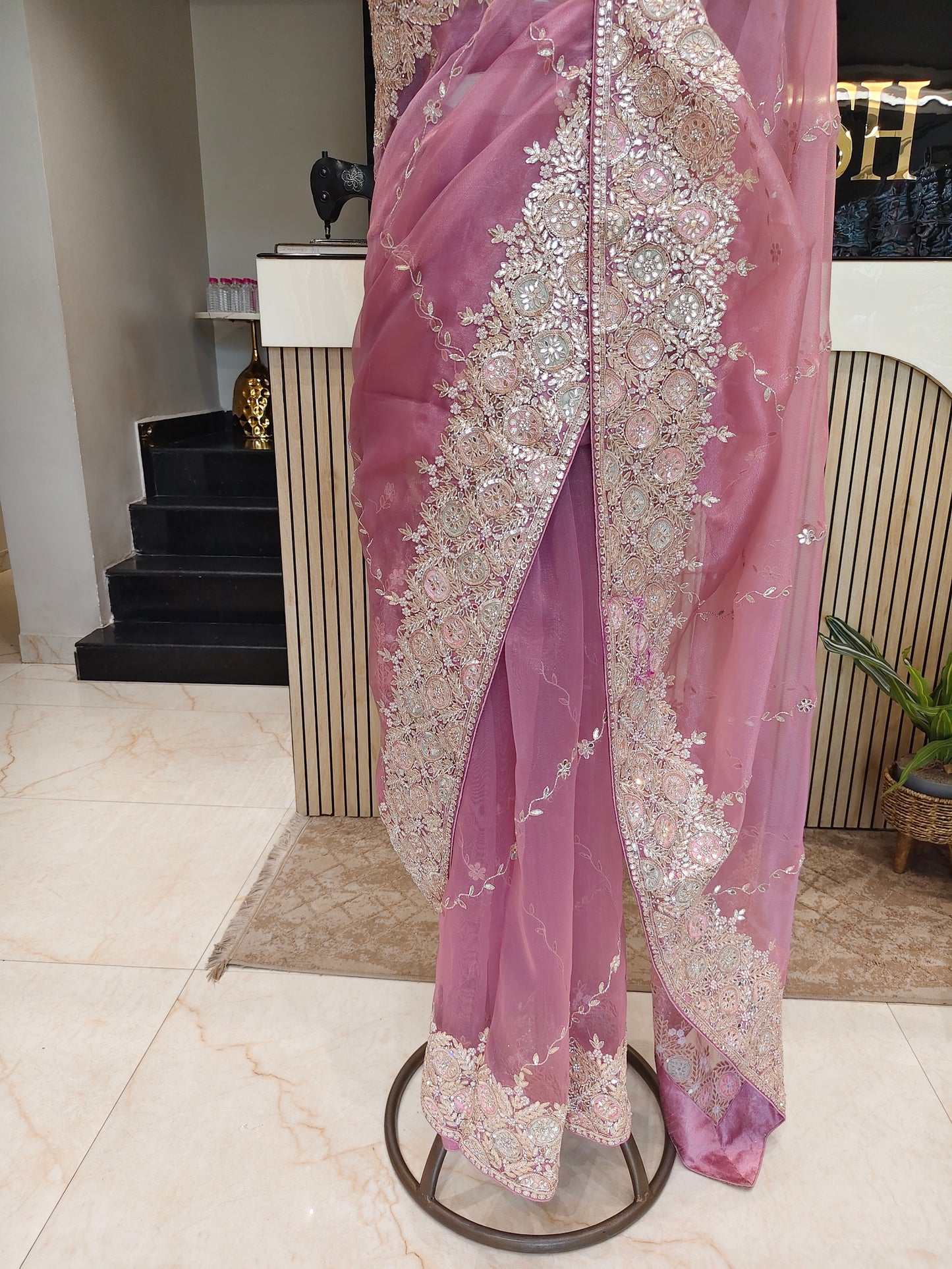 Lavender Glass Tissue Saree