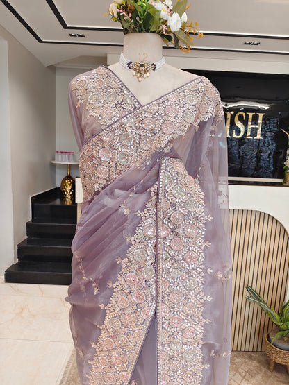 Grey Glass Tissue Saree