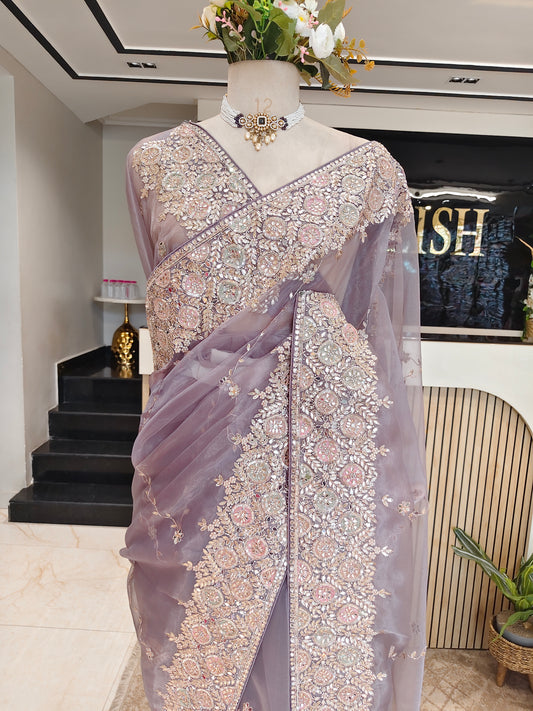Grey Glass Tissue Saree