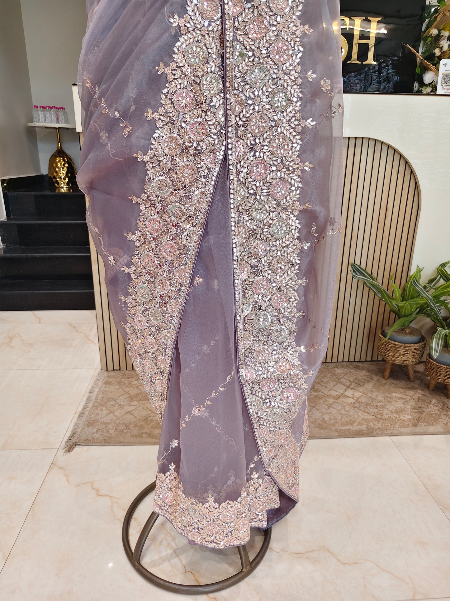 Grey Glass Tissue Saree