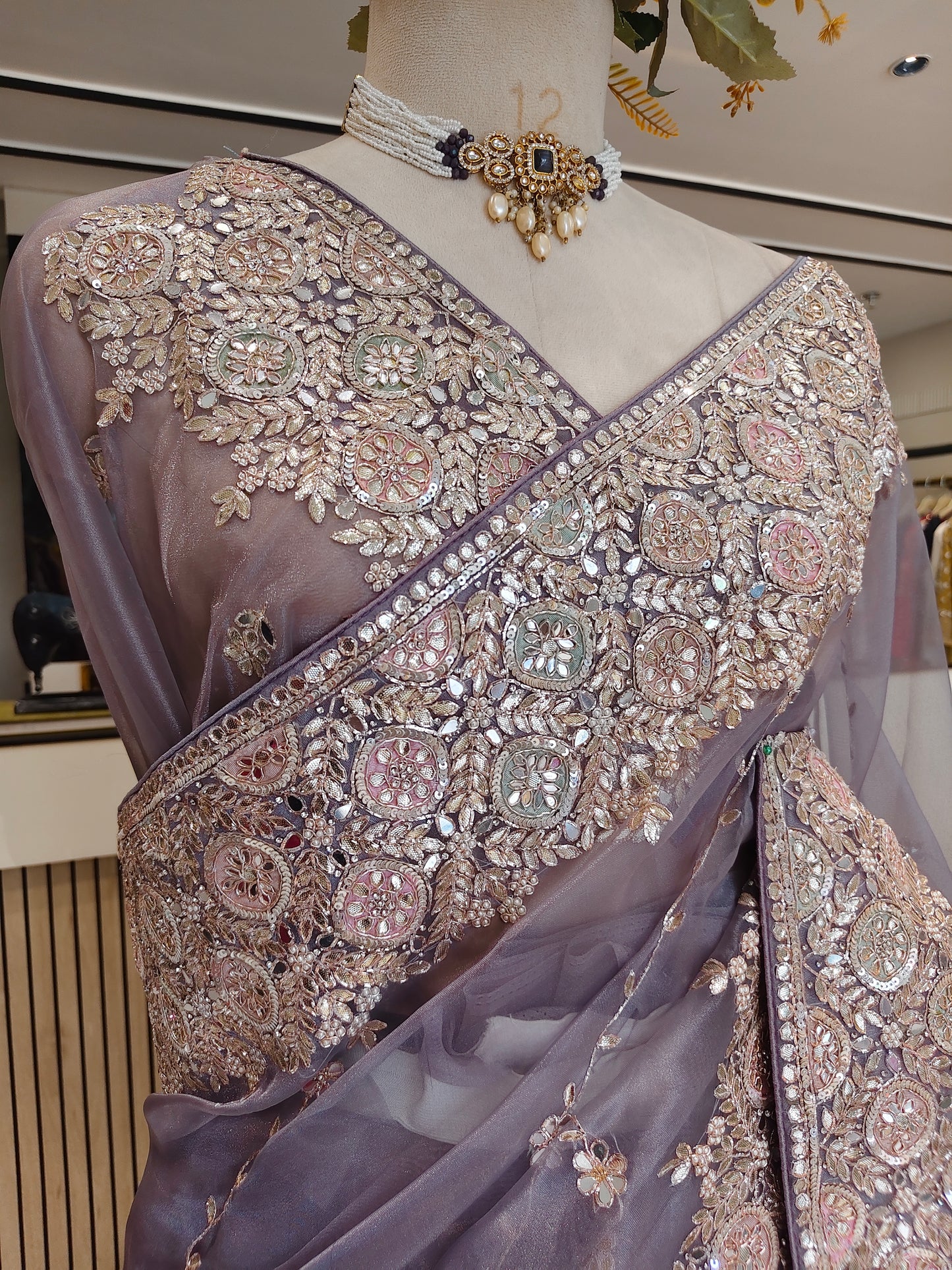 Grey Glass Tissue Saree