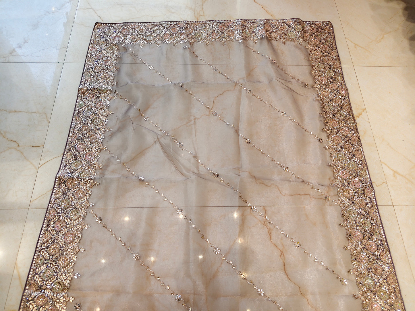 Grey Glass Tissue Saree