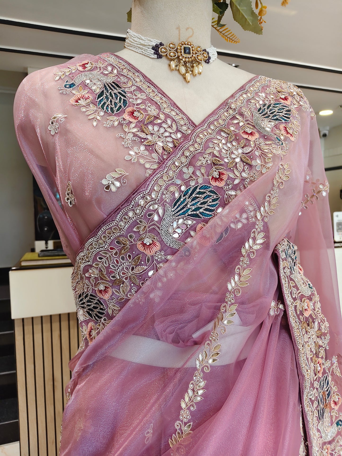 Lavender Glass Tissue Saree