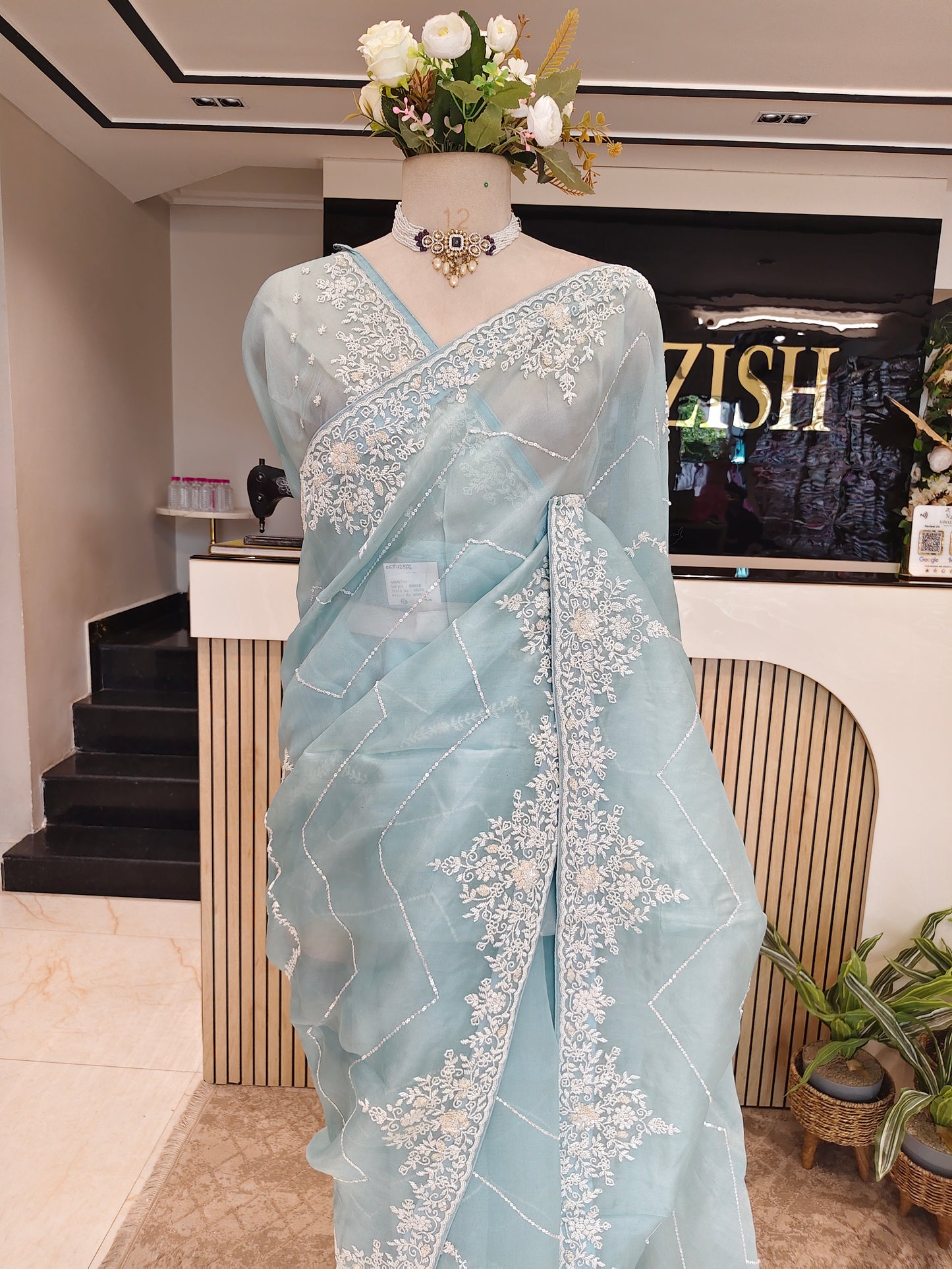Sky Blue Organza Saree