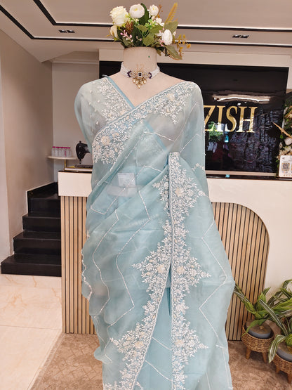 Sky Blue Organza Saree