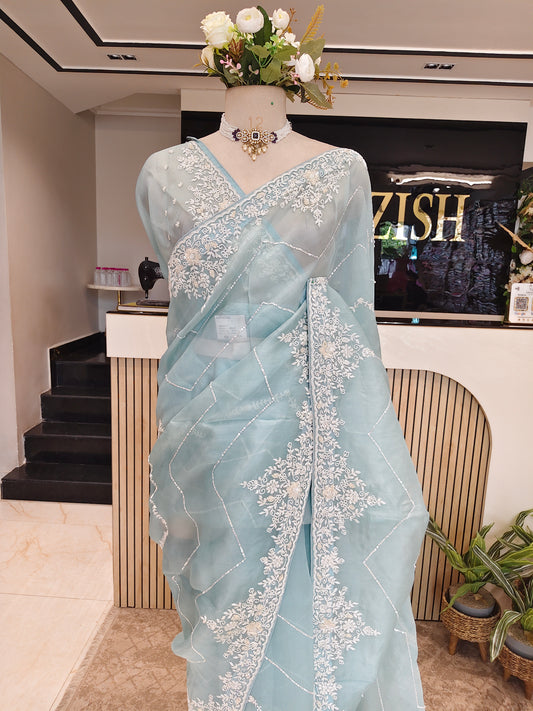Sky Blue Organza Saree