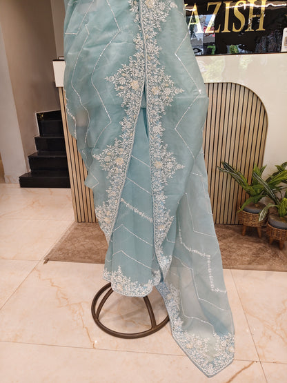 Sky Blue Organza Saree