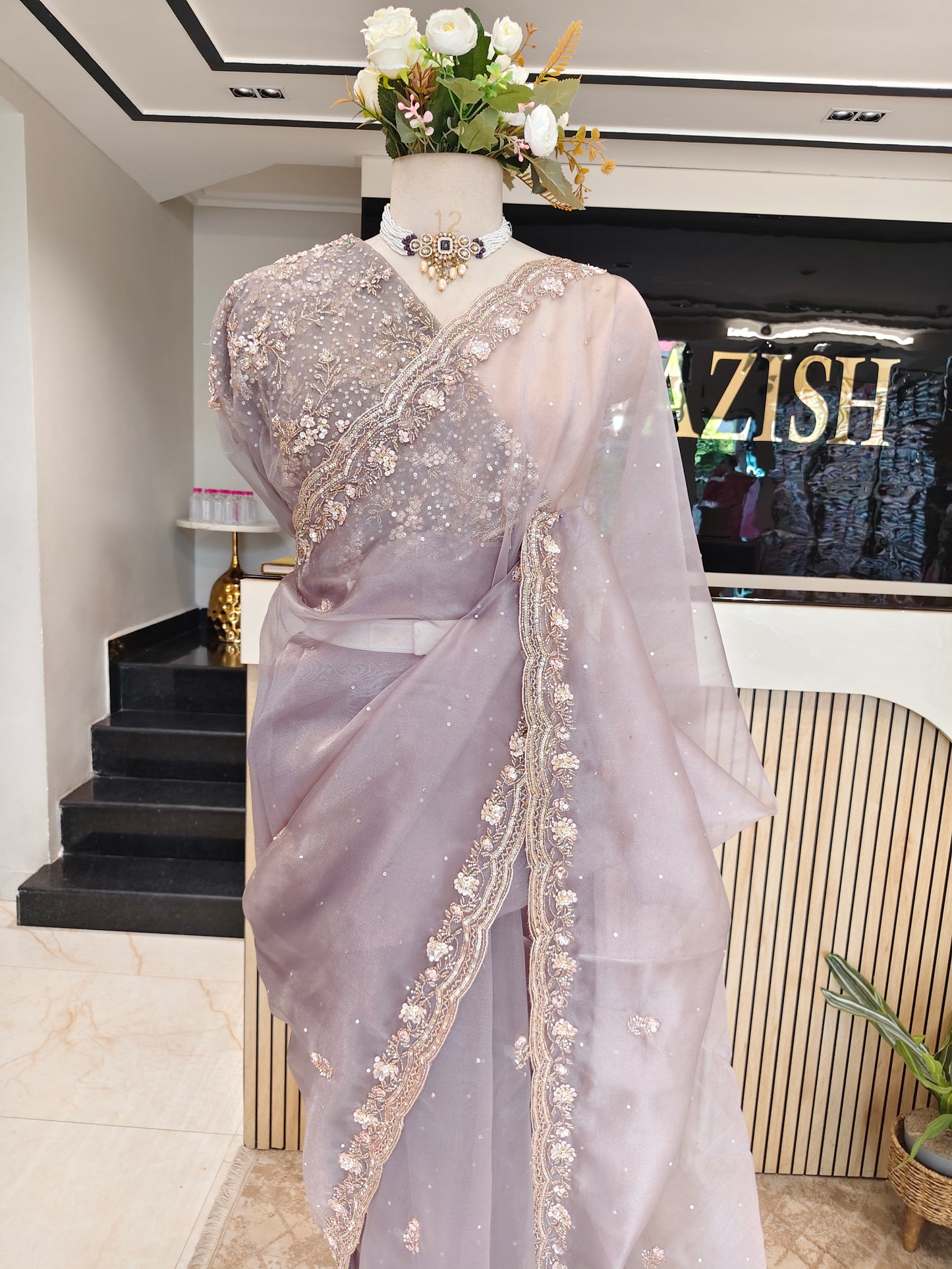 Grey Glass Tissue Saree