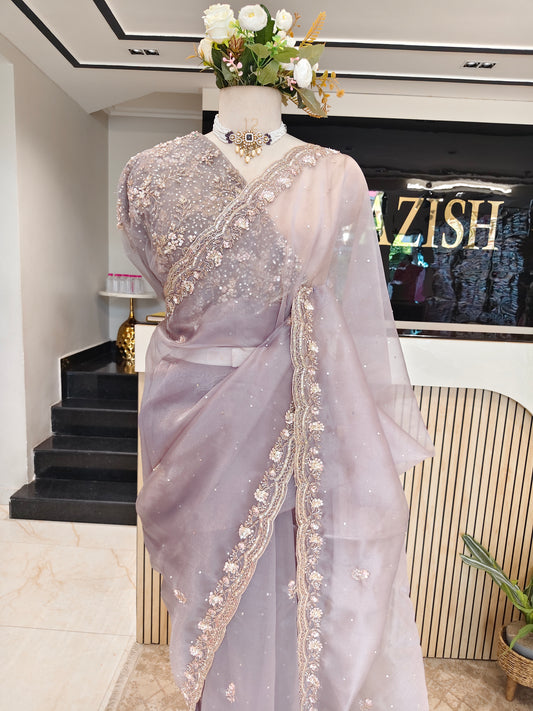Grey Glass Tissue Saree