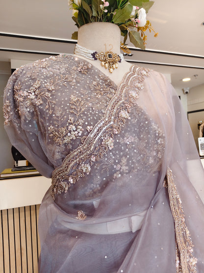Grey Glass Tissue Saree