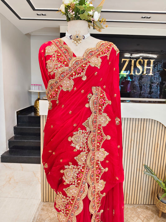 Red Crepe Saree