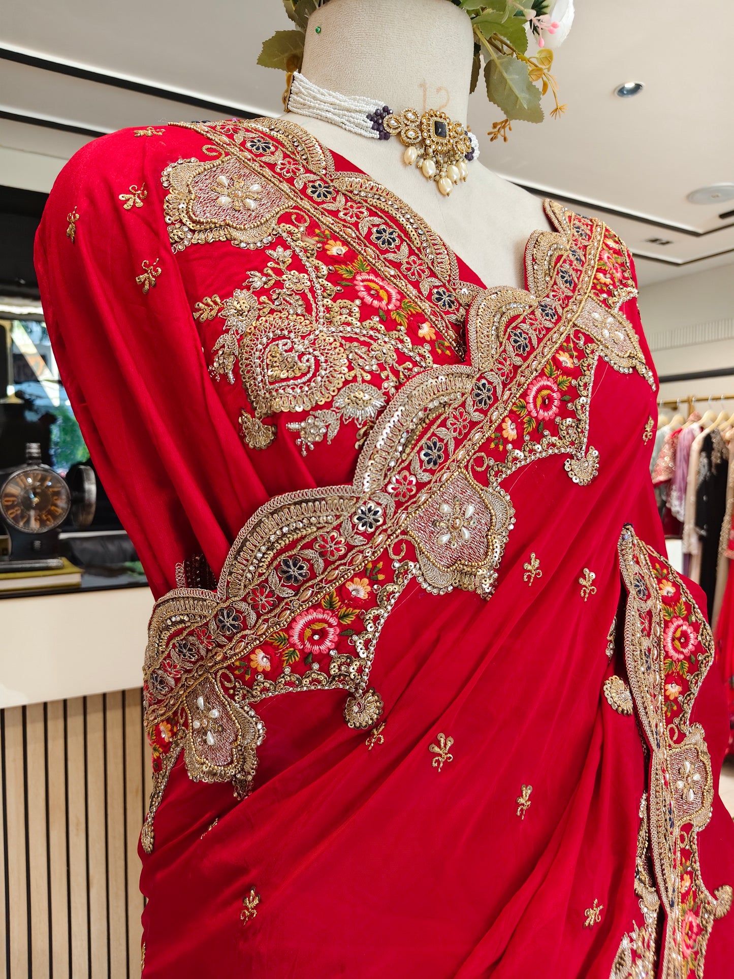 Red Crepe Saree