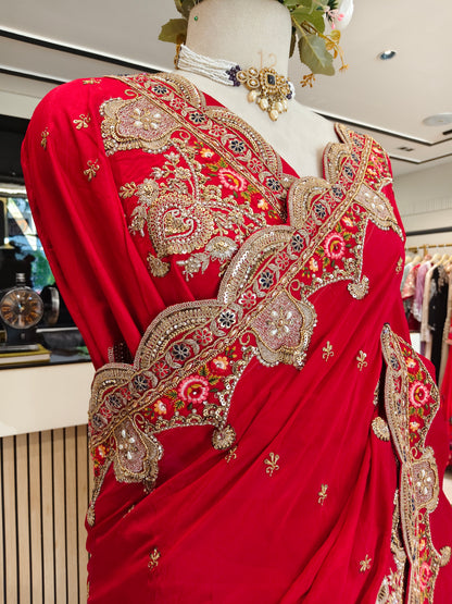 Red Crepe Saree