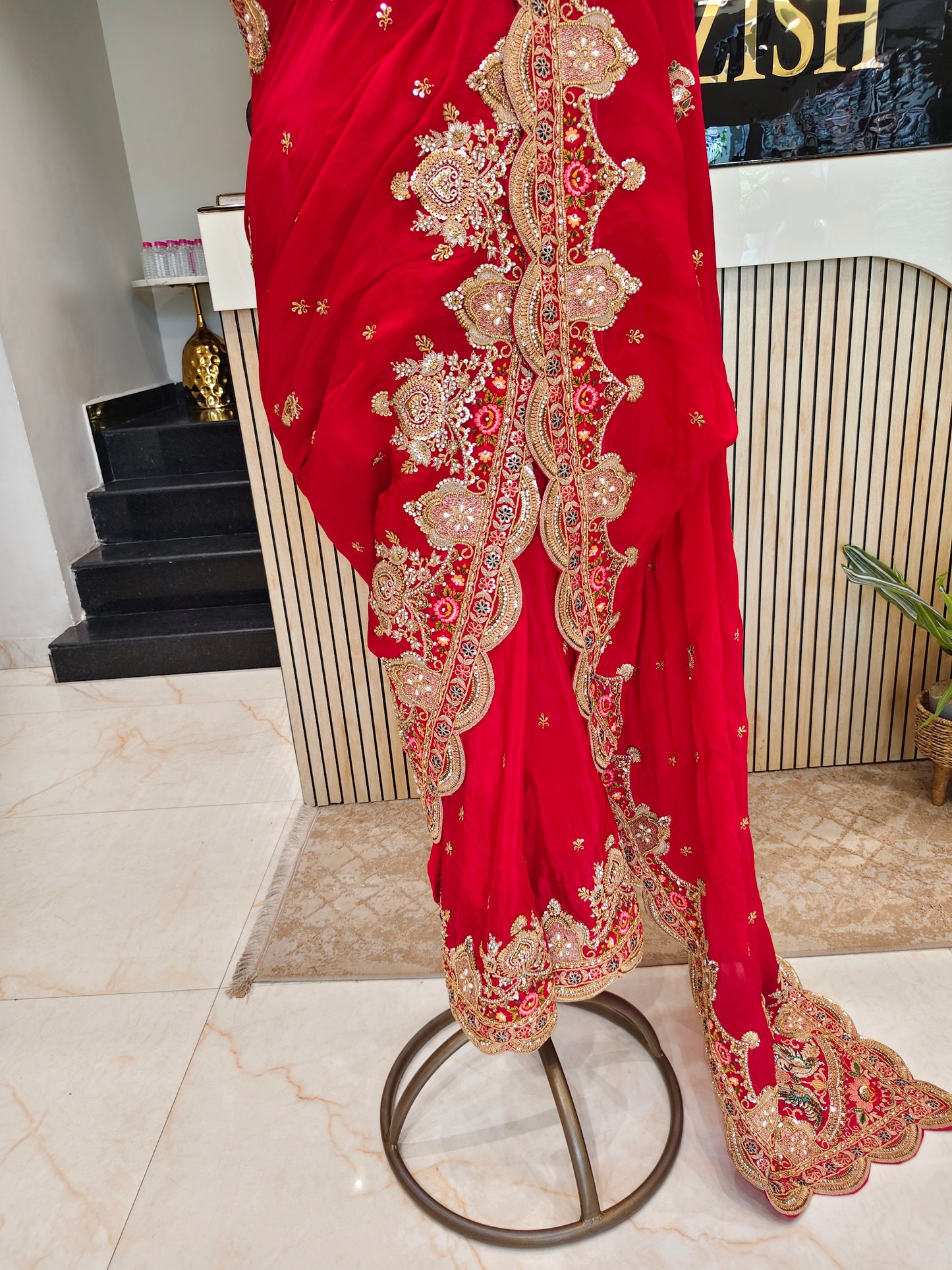 Red Crepe Saree