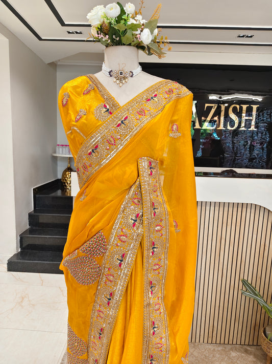 Mustard Chiffon Saree