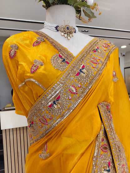 Mustard Chiffon Saree