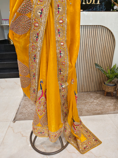 Mustard Chiffon Saree