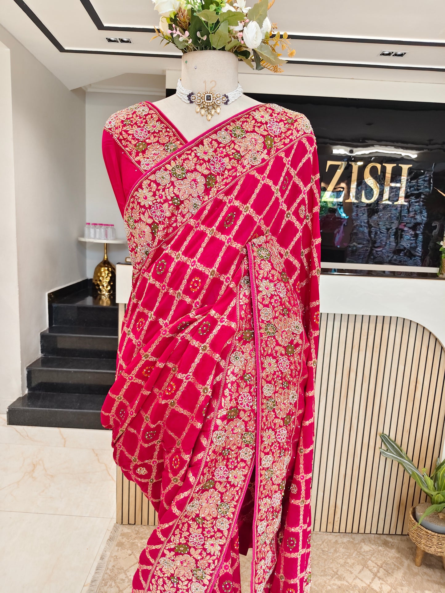 Rani Pink Georgette Saree