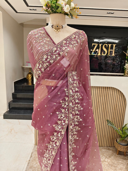 Lavender Glass Tissue Saree