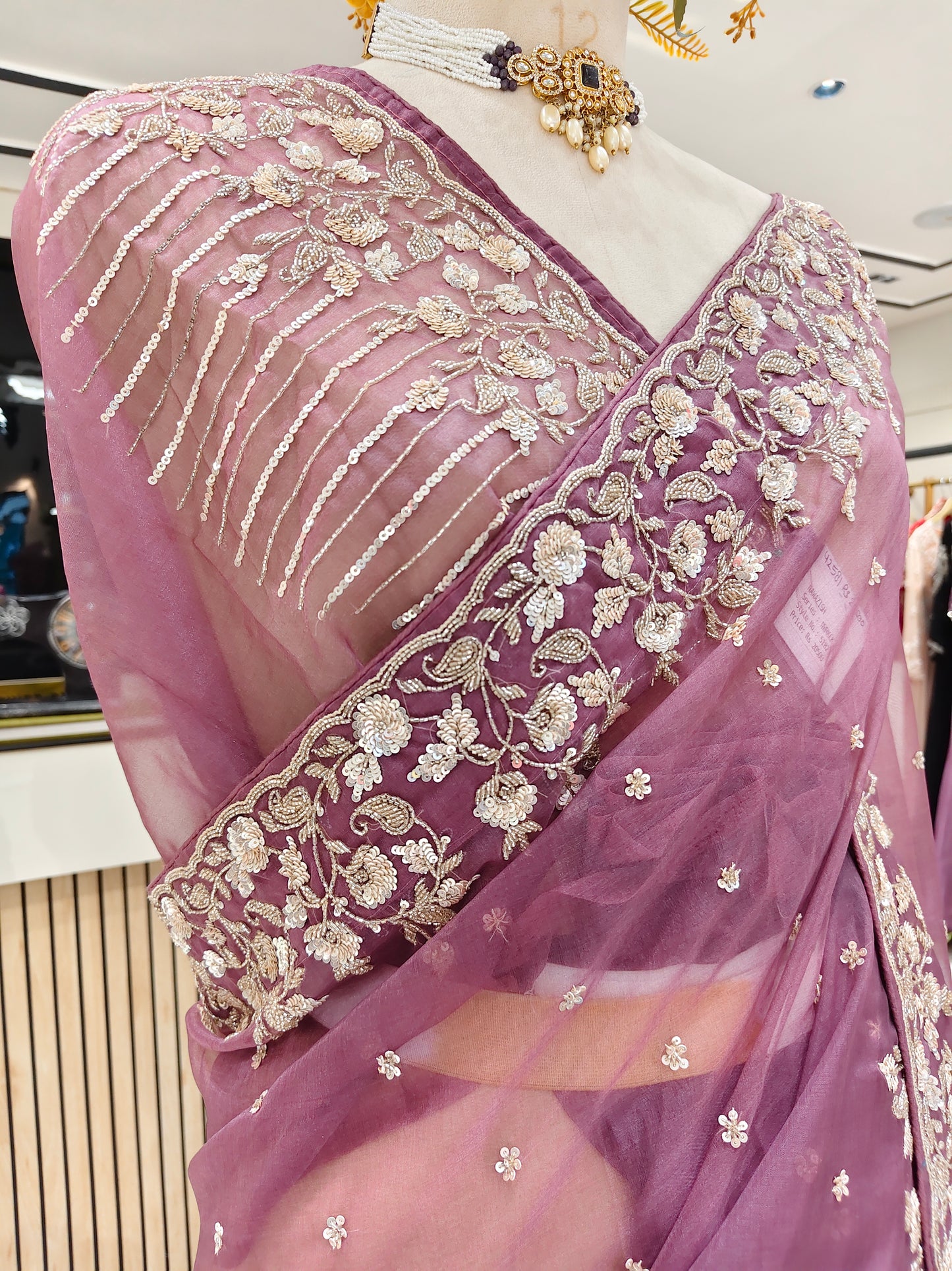 Lavender Glass Tissue Saree