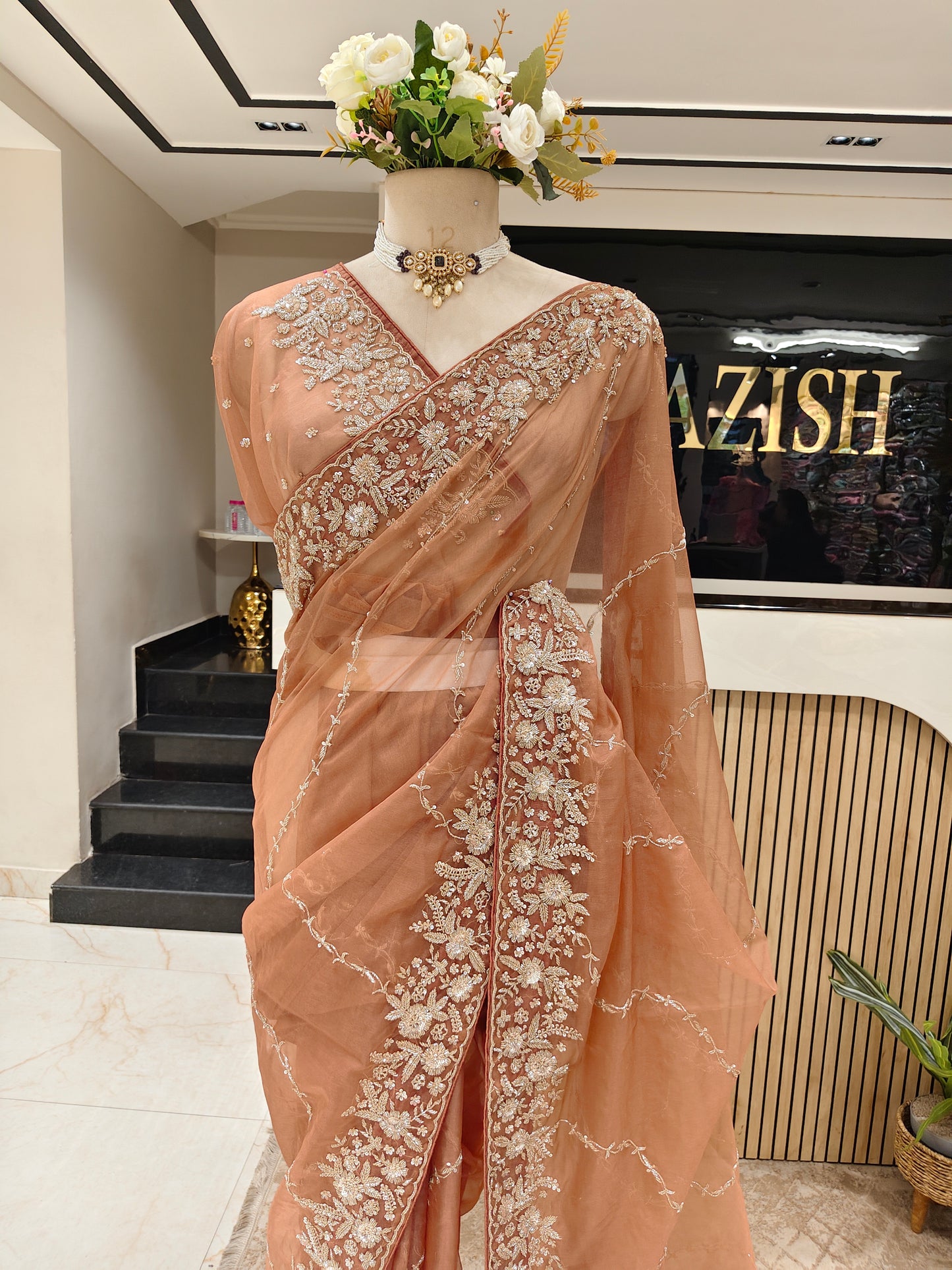 Rust Organza Saree