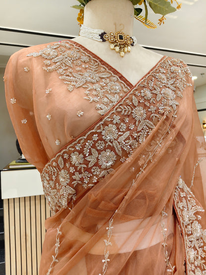 Rust Organza Saree