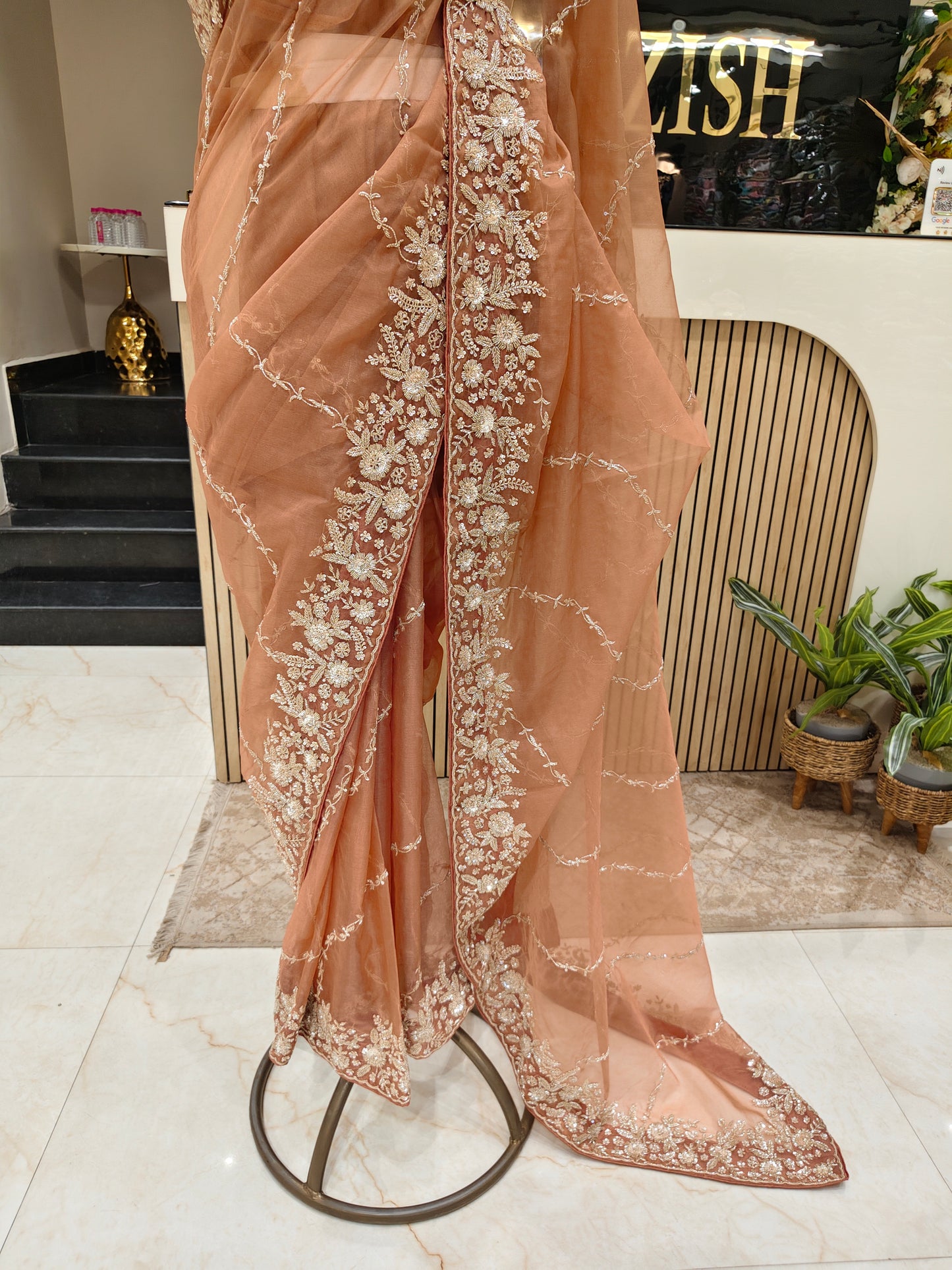 Rust Organza Saree