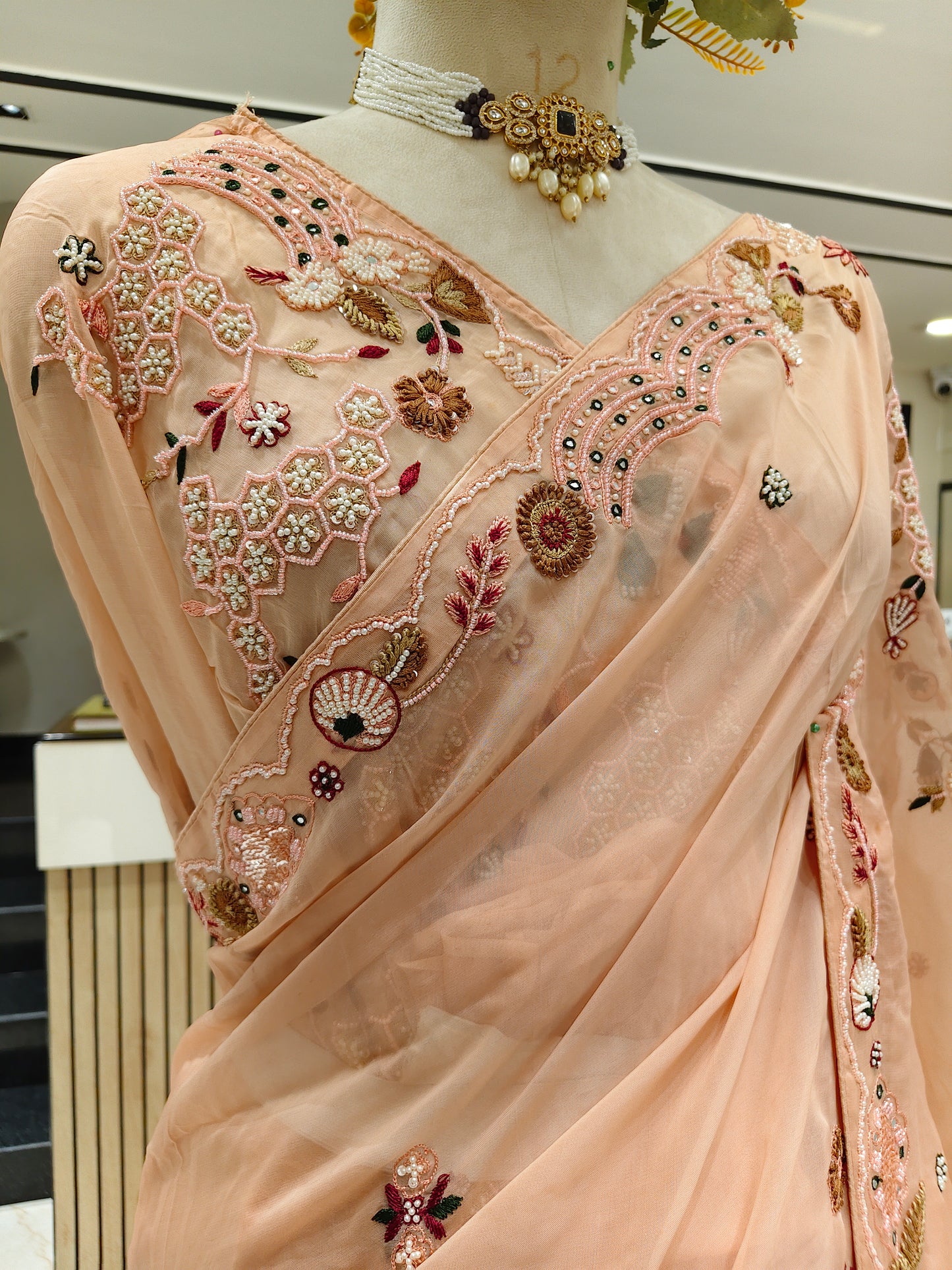 Peach Organza Saree