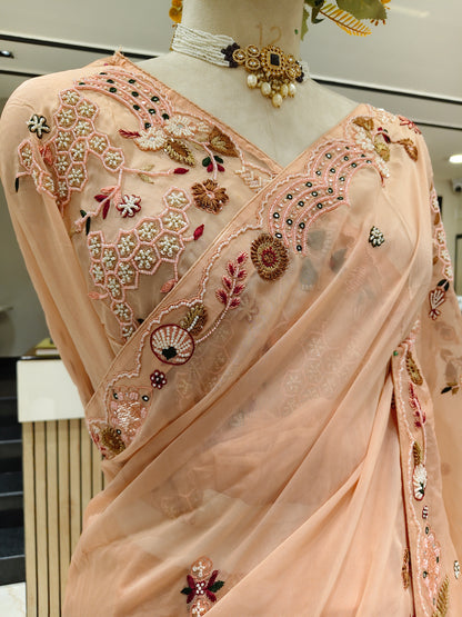 Peach Organza Saree