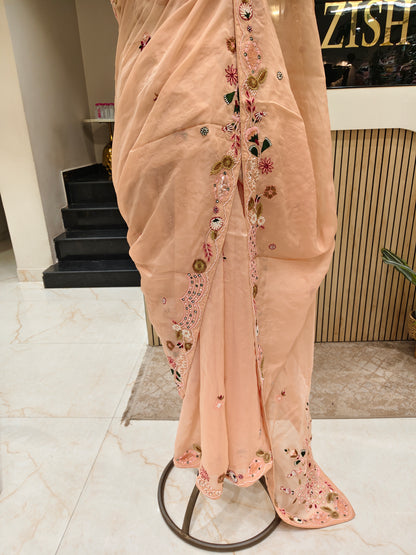 Peach Organza Saree