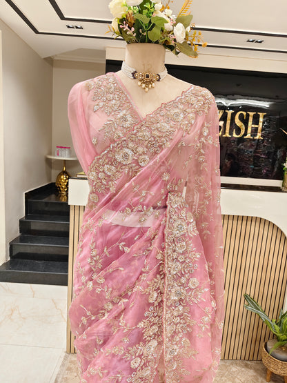 Lavender Glass Tissue Saree
