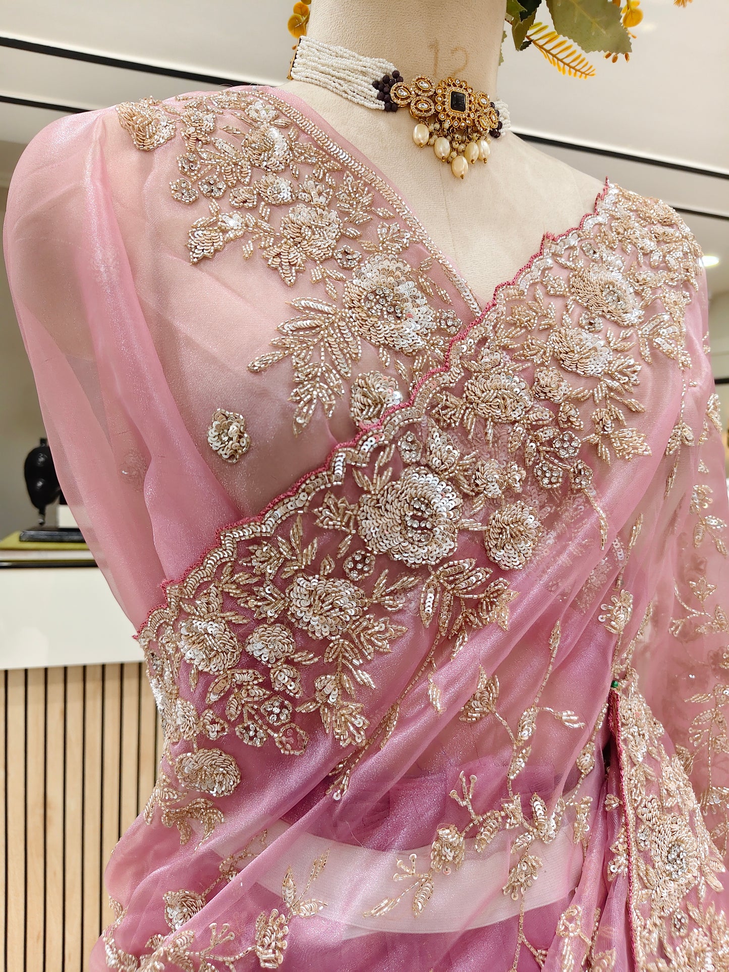 Lavender Glass Tissue Saree