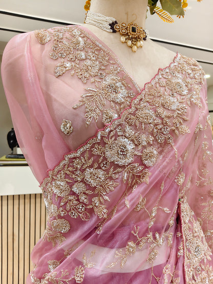Lavender Glass Tissue Saree
