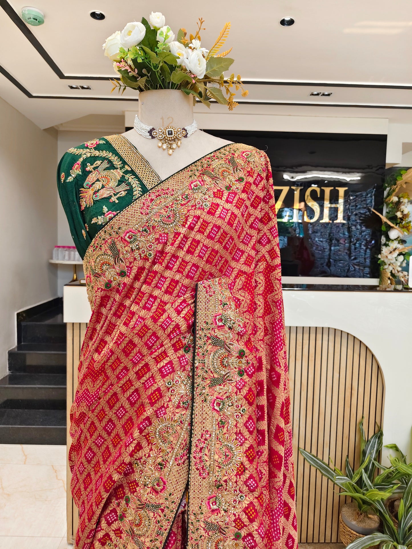 Red Green Georgette Saree