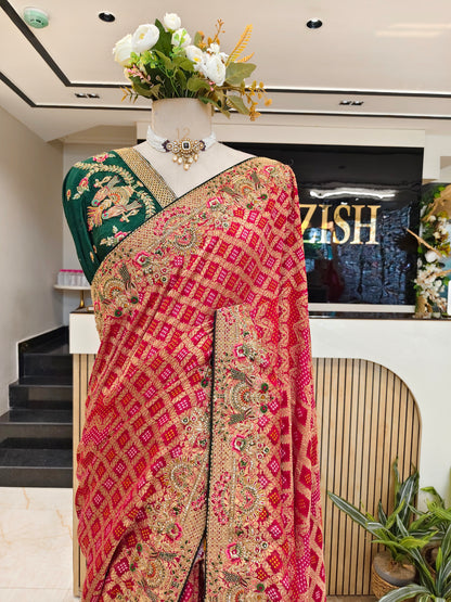 Red Green Georgette Saree