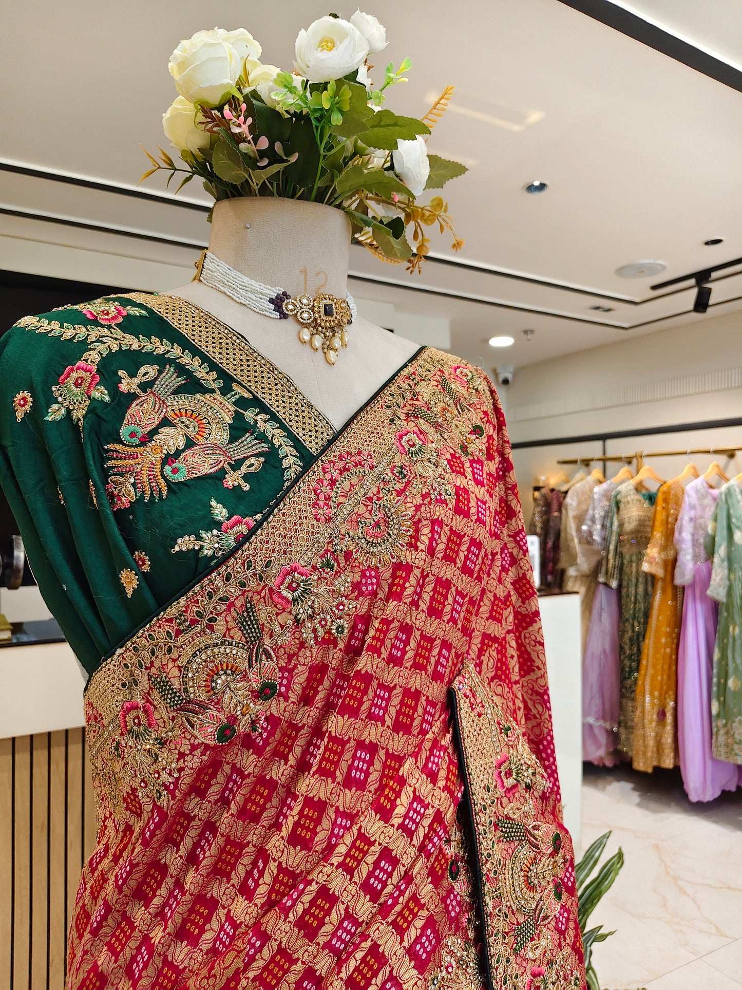Red Green Georgette Saree