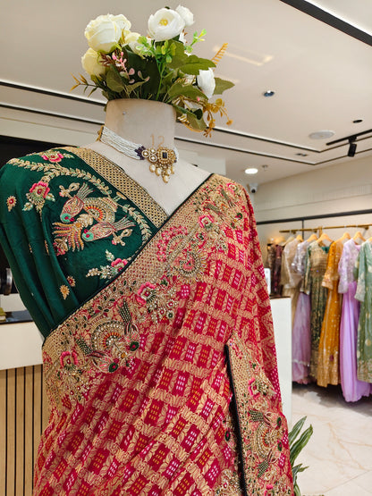 Red Green Georgette Saree