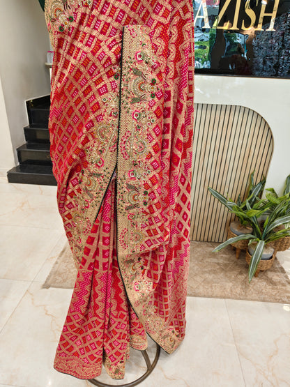 Red Green Georgette Saree