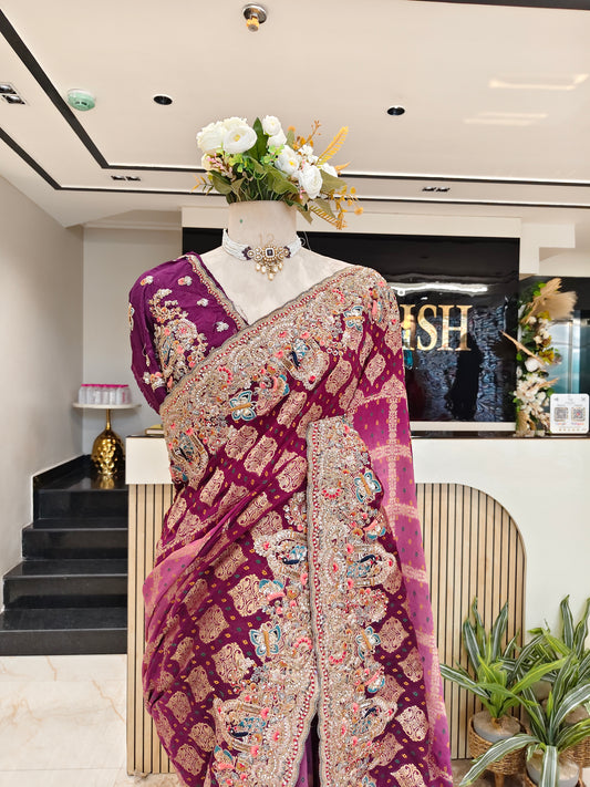Wine Purple Khaddi Georgette Saree