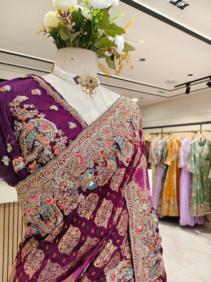 Wine Purple Khaddi Georgette Saree